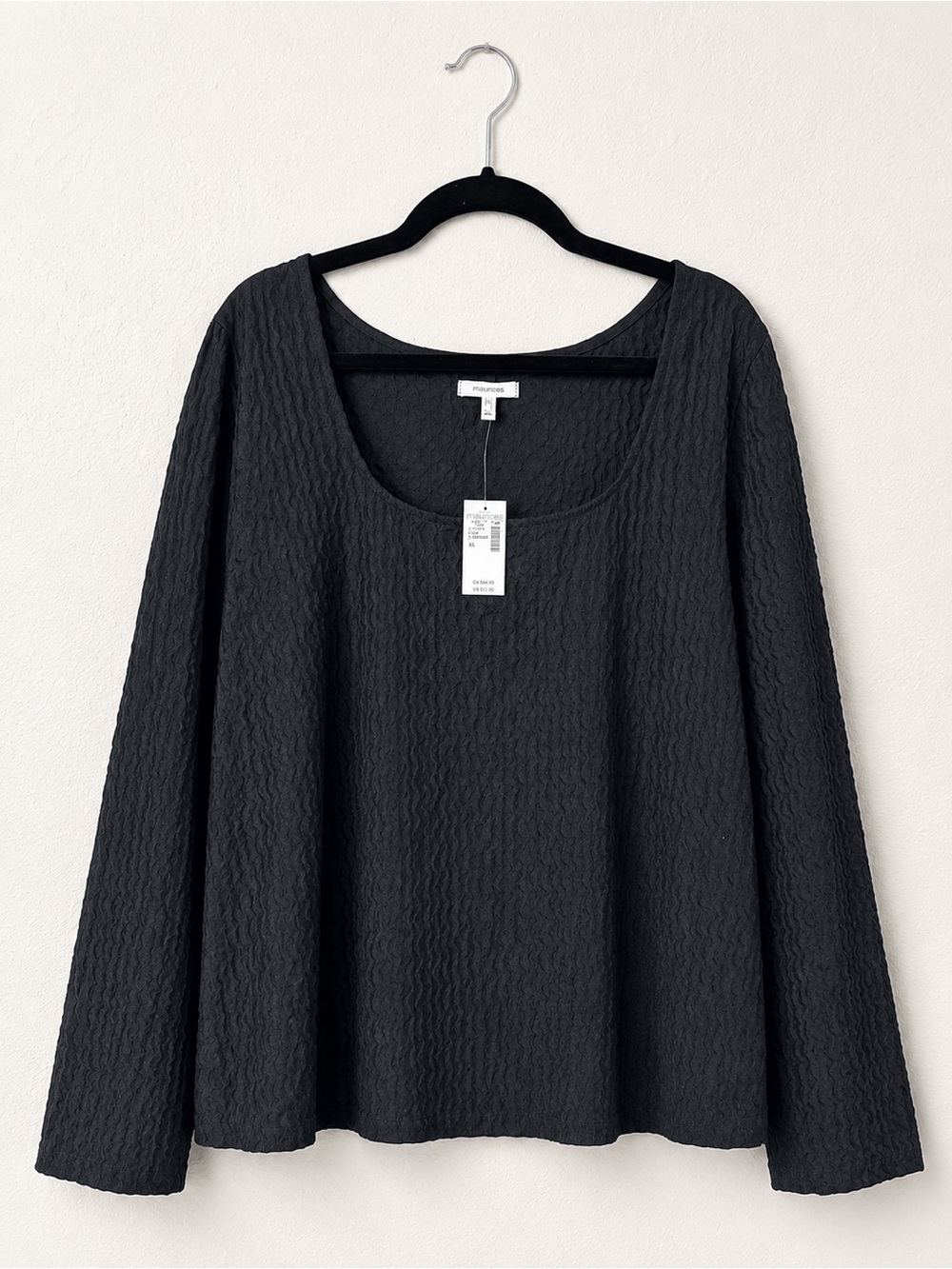 Maurices Black Textured Scoop Neck Long Sleeve Top